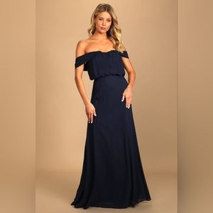 Enduring Love Navy Blue Off-the-Shoulder Maxi Dress